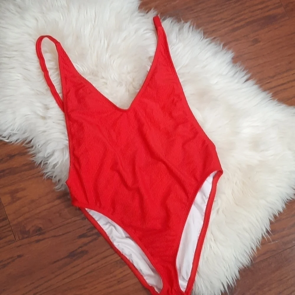Nasty Gal Swim  red Ribbed Alina One Piece Swimsuit - Picture 2 of 8